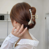 Pearl Hair Claw Clip Silver Punk Metal Big Jaw Crab Headwear