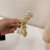 Pearl Hair Claw Clip Silver Punk Metal Big Jaw Crab Headwear