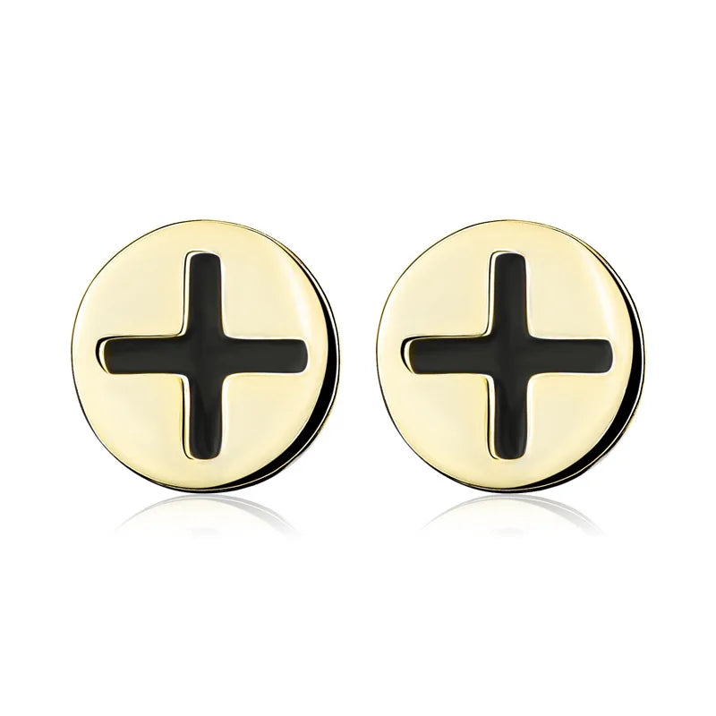 925 Silver Cross Earrings Round 18k Plated