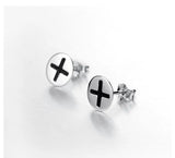 925 Silver Cross Earrings Round 18k Plated
