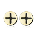 925 Silver Cross Earrings Round 18k Plated