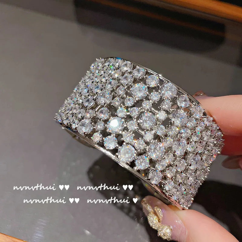 Pave Zircon Bracelet for Women Cubic Zirconia Bangle Wedding Jewelry