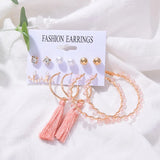 Pink Tassel Flower Hoop Earrings for Women