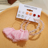Pink Tassel Flower Hoop Earrings for Women