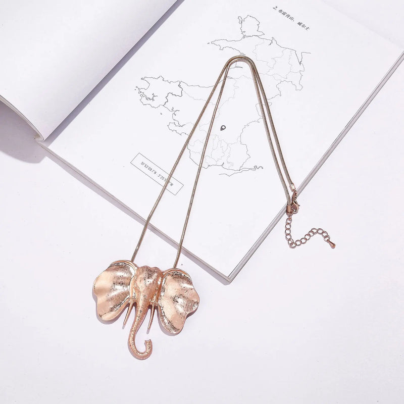 Long Neck Chains Necklace for Women Kpop Elephant Suspension Pendant