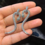 Snake Earrings Silver Zircon Green Eye Jewelry Modern Gift