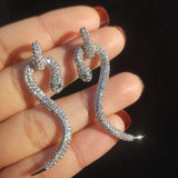 Snake Earrings Silver Zircon Green Eye Jewelry Modern Gift