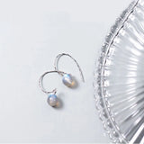 Natural Gray Moonstones 925 Sterling Silver Hook Earrings for Women