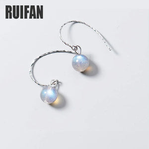 Natural Gray Moonstones 925 Sterling Silver Hook Earrings for Women