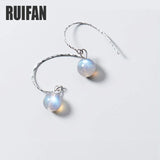 Natural Gray Moonstones 925 Sterling Silver Hook Earrings for Women