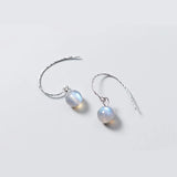 Natural Gray Moonstones 925 Sterling Silver Hook Earrings for Women