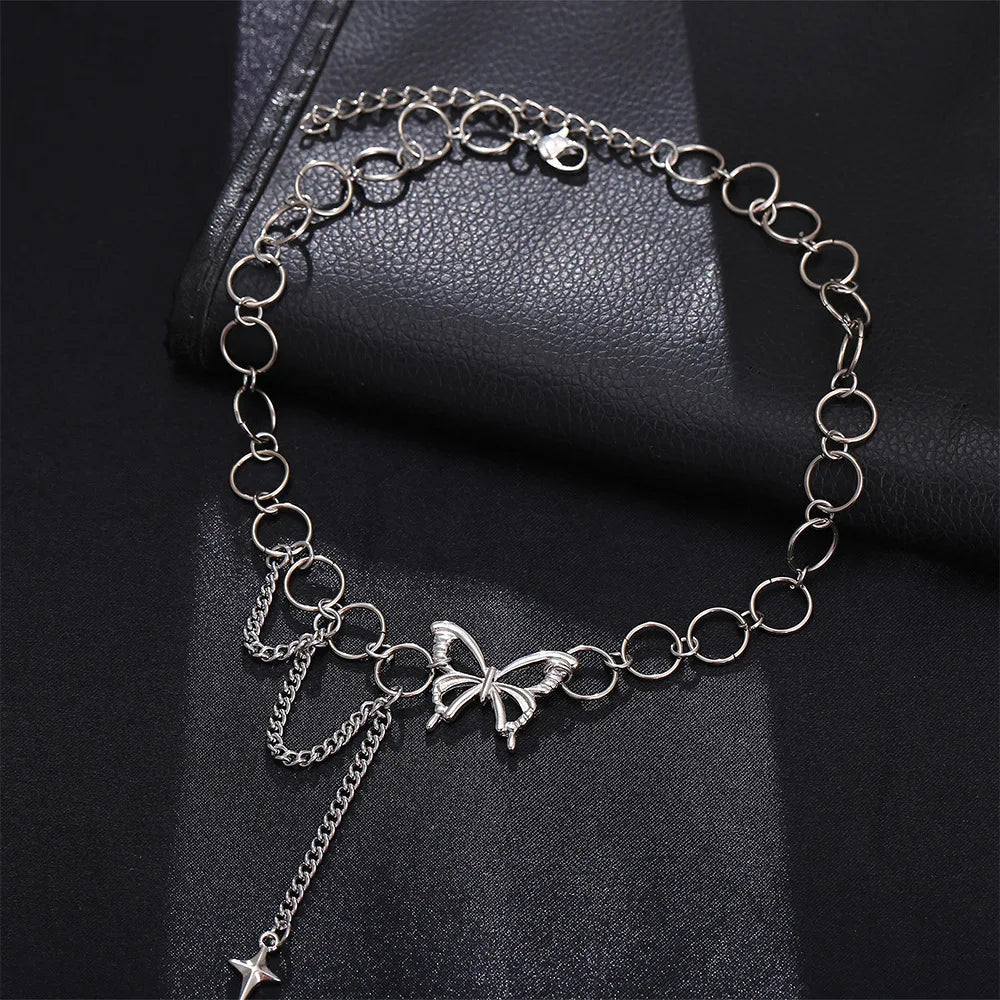 Women's Heart Butterfly Silver Chain Necklace