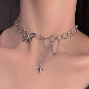 Women's Heart Butterfly Silver Chain Necklace