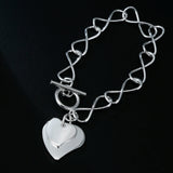 925 Sterling Silver Double Heart Pendant Bracelet for Women