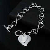 925 Sterling Silver Double Heart Pendant Bracelet for Women