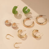 Green Acrylic Hoop Earrings Set Geometric Leopard Jewelry