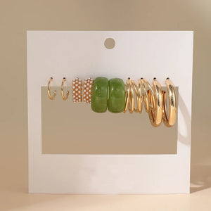 Green Acrylic Hoop Earrings Set Geometric Leopard Jewelry