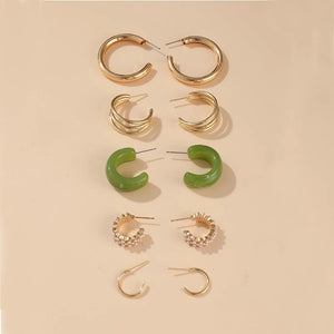 Green Acrylic Hoop Earrings Set Geometric Leopard Jewelry