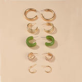 Green Acrylic Hoop Earrings Set Geometric Leopard Jewelry