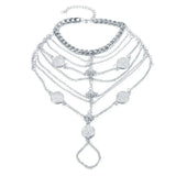 Boho Punk Metal Chain Tassel Coin Anklet Set Gift