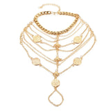 Boho Punk Metal Chain Tassel Coin Anklet Set Gift
