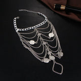 Boho Punk Metal Chain Tassel Coin Anklet Set Gift