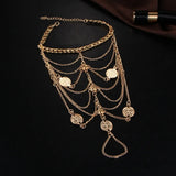 Boho Punk Metal Chain Tassel Coin Anklet Set Gift