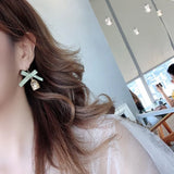 Asymmetric Bow Bird Cage Clip Earrings Women Girl's Pearl Tassel Accessories