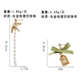 Asymmetric Bow Bird Cage Clip Earrings Women Girl's Pearl Tassel Accessories