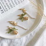 Asymmetric Bow Bird Cage Clip Earrings Women Girl's Pearl Tassel Accessories