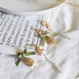 Asymmetric Bow Bird Cage Clip Earrings Women Girl's Pearl Tassel Accessories