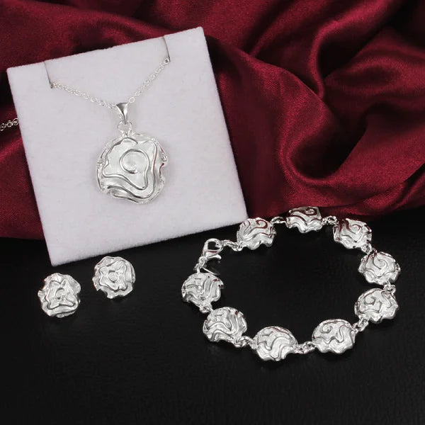 Rose Flower 925 Sterling Silver Jewelry Set for Women