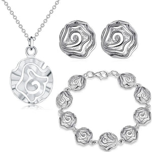 Rose Flower 925 Sterling Silver Jewelry Set for Women