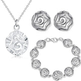 Rose Flower 925 Sterling Silver Jewelry Set for Women