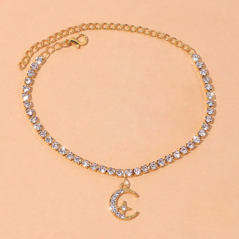 Rhinestone Star Moon Beach Anklet Foot Chain for Women