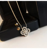 Silver Four Leaf Clover Necklace Zircon Jewelry Wedding Gift