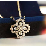 Silver Four Leaf Clover Necklace Zircon Jewelry Wedding Gift