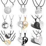 Moon Cat Heart Pendant Necklace Set Stainless Steel Couple Jewelry