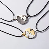 Moon Cat Heart Pendant Necklace Set Stainless Steel Couple Jewelry