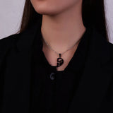 Moon Cat Heart Pendant Necklace Set Stainless Steel Couple Jewelry