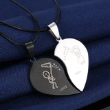 Moon Cat Heart Pendant Necklace Set Stainless Steel Couple Jewelry
