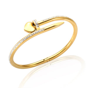 Spiked Bracelets Screws Love Heart Crystal Bangles for Women Men