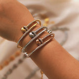 Spiked Bracelets Screws Love Heart Crystal Bangles for Women Men