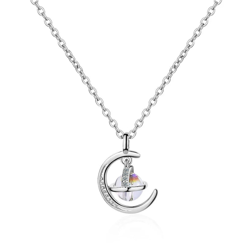 Stars Moon Planet 925 Silver Chain Necklace SNE464
