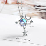Stars Moon Planet Universe 925 Silver Clavicle Chain Necklace