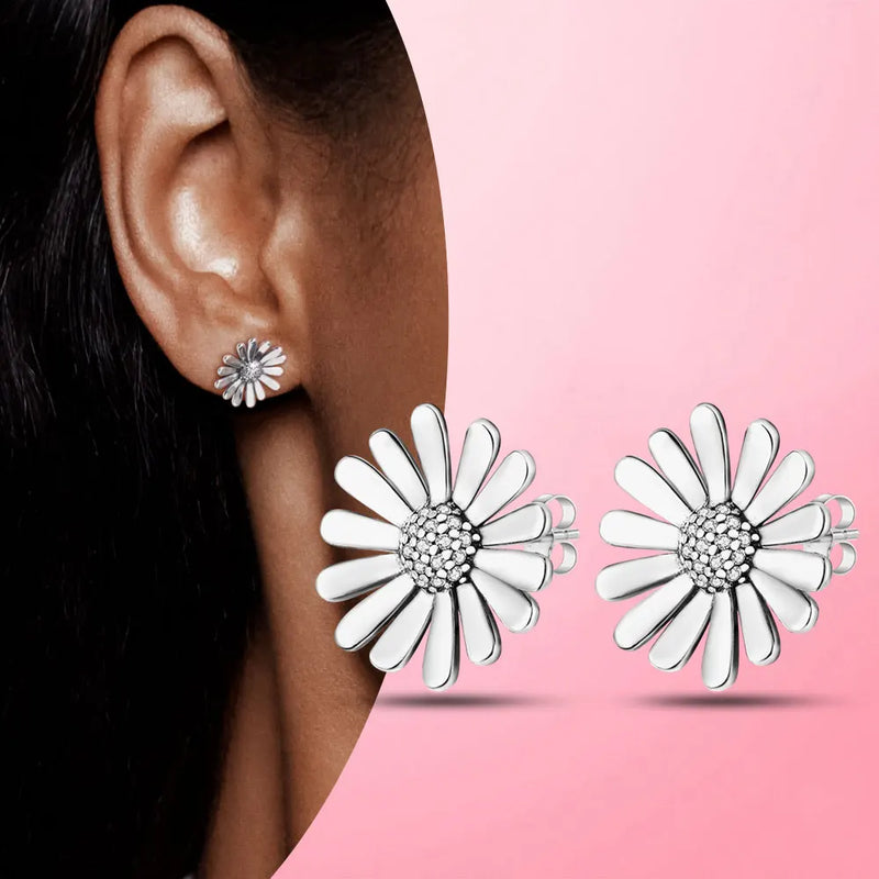 Daisy Flower Silver 925 Zircon Stud Earrings for Women