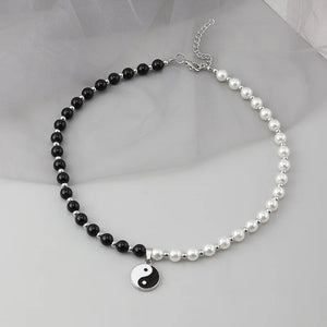Tai Chi Pearl Beaded Necklace Yin Yang Pendant Choker