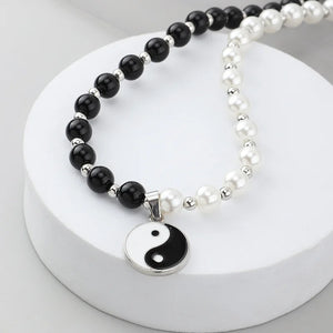 Tai Chi Pearl Beaded Necklace Yin Yang Pendant Choker