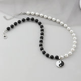 Tai Chi Pearl Beaded Necklace Yin Yang Pendant Choker