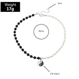 Tai Chi Pearl Beaded Necklace Yin Yang Pendant Choker